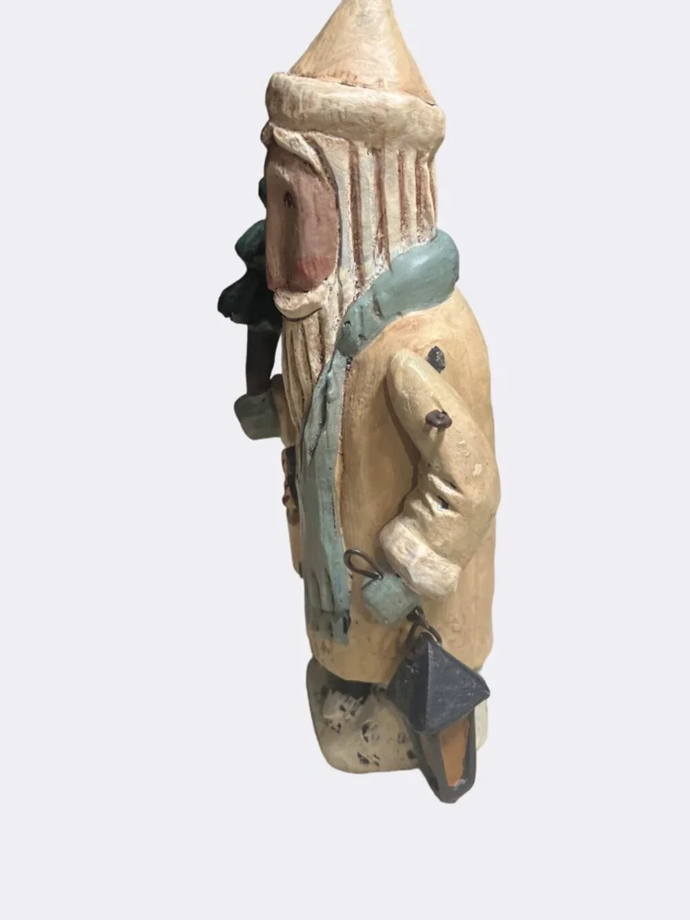 Handcrafted Greg Guedel Santa Figurine Holding Tree and Lantern